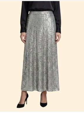 Women's Silver Sequin Maxi Skirt - Elegant Evening Wear